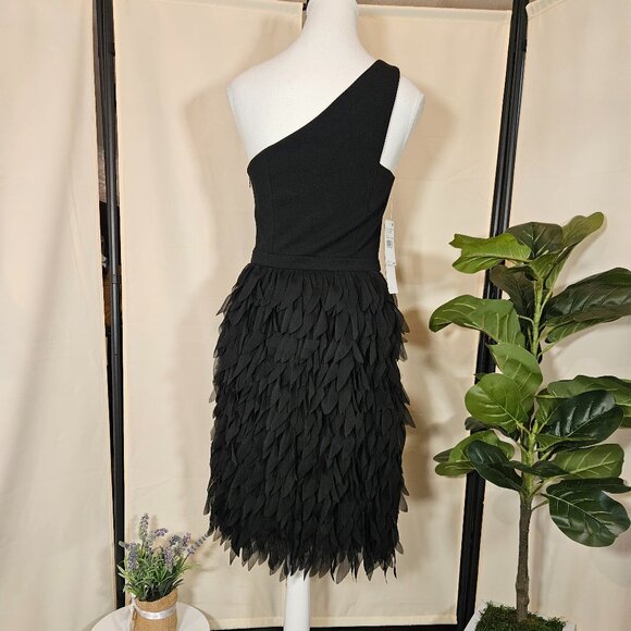 Aidan by Adrianna Papell Black Chiffon Feather Cocktail Dress Size 2 - Picture 5 of 11
